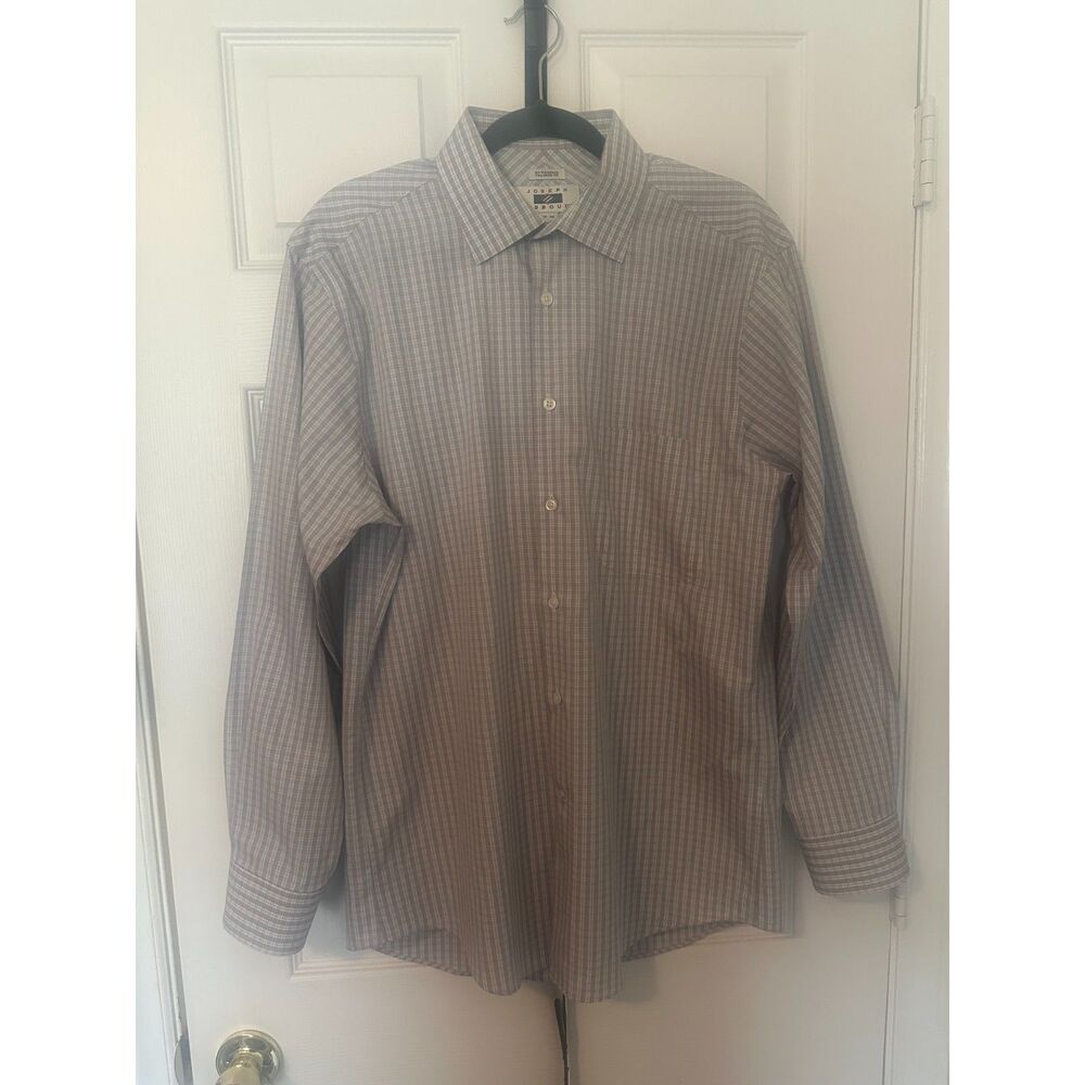 Joseph Abboud No Wrinkles Tailored Fit Men’s Dress Shirt Gray Plaid 16-34